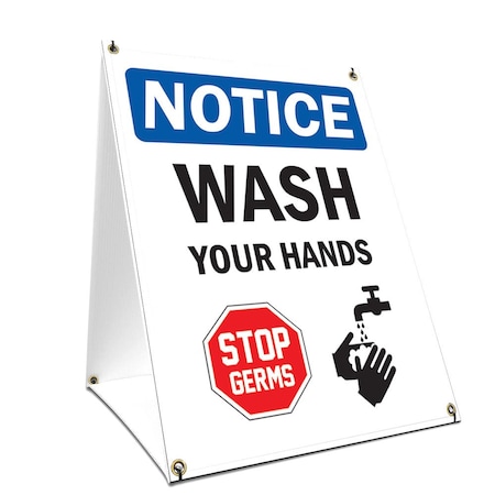 Signmission OSHA, Stop Germs, 24in X 36in A-frame Heavy Duty, 36" W, 24" L, Stop Germs, OS-NS-SBC-2436-25563 OS-NS-SBC-2436-25563